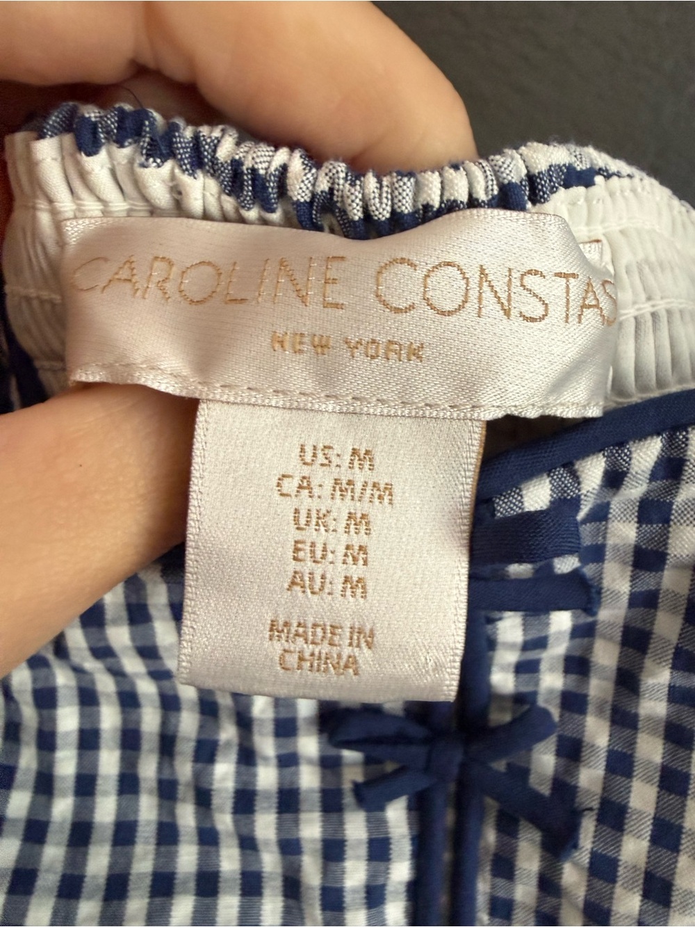 CAROLINE CONSTAS • Navy & White Gingham bows Square-Neck tank Midi Dress medium - Picture 4 of 7
